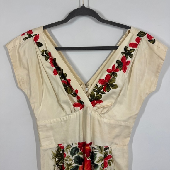 HawaiianTogs Vintage Cream Floral Maxi Dress Cotton Hibiscus Print Size 14 - Picture 3 of 15